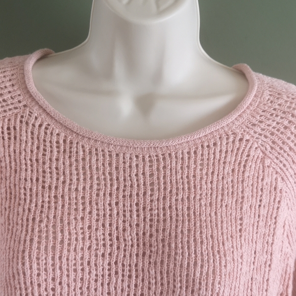 Mittoshop Pink Loose Knit Cotton Rolled Hem Long Sleeve Sweater Sz M Boutique - Picture 3 of 15